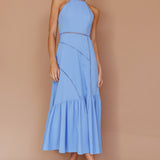 Felini Criss-Cross Back Flounce Midi Dress Blue