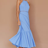 Felini Criss-Cross Back Flounce Midi Dress Blue