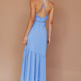 Felini Criss-Cross Back Flounce Midi Dress Blue