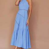 Felini Criss-Cross Back Flounce Midi Dress Blue