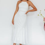 Felini Criss-Cross Back Flounce Midi Dress White