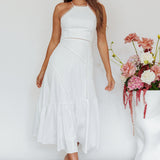 Felini Criss-Cross Back Flounce Midi Dress White
