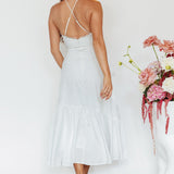 Felini Criss-Cross Back Flounce Midi Dress White