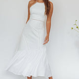 Felini Criss-Cross Back Flounce Midi Dress White