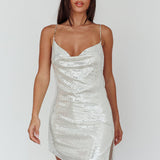 Illiana Diamante Strap Sequin Mini Dress Silver Black