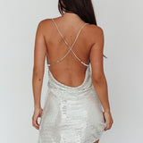 Illiana Diamante Strap Sequin Mini Dress Silver Black
