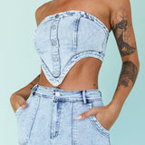 Uptown Strapless Crop Top Denim