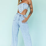 Uptown Strapless Crop Top Denim