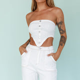 Uptown Strapless Crop Top White