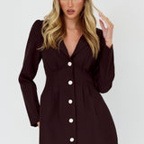 Miracle Button Front Pintuck Mini Dress Black