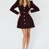 Miracle Button Front Pintuck Mini Dress Black