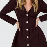 Miracle Button Front Pintuck Mini Dress Black