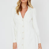 Miracle Button Front Pintuck Mini Dress White