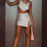 Aleigh Pin Feature Mini Skirt Silver