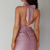Elvira Halterneck Ruched Mini Dress Mauve