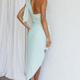Sara Jean One-Shoulder Wrap Midi Dress Mint