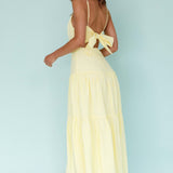 Royce Bow Back Midi Dress Striped Yellow