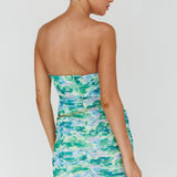 Logan Strapless Ruched Dress Floral Green
