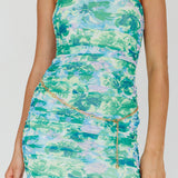 Logan Strapless Ruched Dress Floral Green