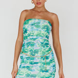 Logan Strapless Ruched Dress Floral Green