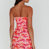 Logan Strapless Ruched Dress Floral Pink/Orange