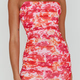 Logan Strapless Ruched Dress Floral Pink/Orange