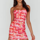 Logan Strapless Ruched Dress Floral Pink/Orange