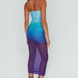 Logan Strapless Ruched Midi Dress Gradient Blue