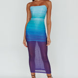 Logan Strapless Ruched Midi Dress Gradient Blue