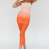 Logan Strapless Ruched Midi Dress Gradient Orange