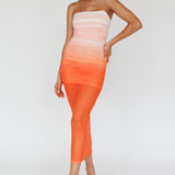 Logan Strapless Ruched Midi Dress Gradient Orange