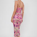 Logan Cami Strap Midi Dress Flower Pink