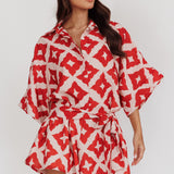 Daytona Beach Button-Up Romper Print Burgundy