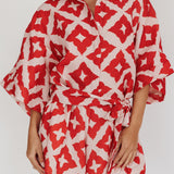 Daytona Beach Button-Up Romper Print Burgundy