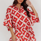 Daytona Beach Button-Up Romper Print Burgundy