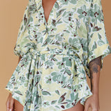 Daytona Beach Button-Up Romper Floral Olive