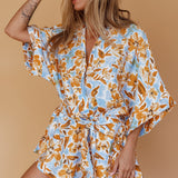 Daytona Beach Button-Up Romper Floral Blue