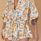 Daytona Beach Button-Up Romper Floral Blue
