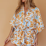 Daytona Beach Button-Up Romper Floral Blue
