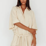 Daytona Beach Button-Up Romper Textured Beige