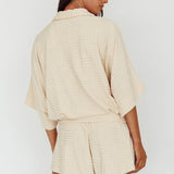 Daytona Beach Button-Up Romper Textured Beige