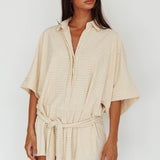 Daytona Beach Button-Up Romper Textured Beige