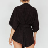Daytona Beach Button-Up Romper Textured Black