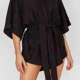 Daytona Beach Button-Up Romper Textured Black