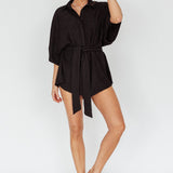 Daytona Beach Button-Up Romper Textured Black