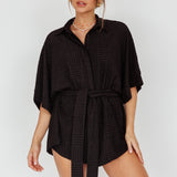 Daytona Beach Button-Up Romper Textured Black