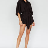 Daytona Beach Button-Up Romper Textured Black