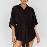 Daytona Beach Button-Up Romper Textured Black