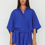 Daytona Beach Button-Up Romper Textured Blue