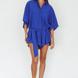 Daytona Beach Button-Up Romper Textured Blue